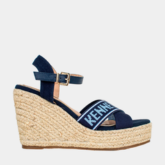 Kenneth Cole Women's platform shoes ocean embroidery wedge Navy Kenneth Cole