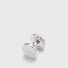 Hugo Round White Enamel Cufflinks with Logo