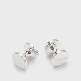 Hugo Round White Enamel Cufflinks with Logo