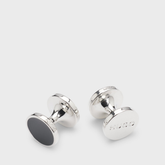 Hugo Round black Enamel Cufflinks with Logo