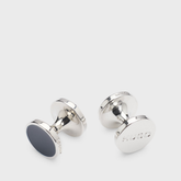 Hugo Round navy Enamel Cufflinks with Logo