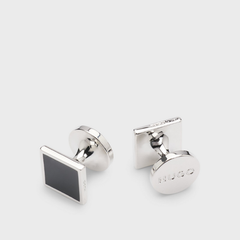 Square Black Enamel Cufflinks with Logo