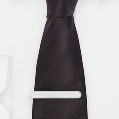 HUGO Oval-Shaped Silver Tie Clip with Engraved Logo