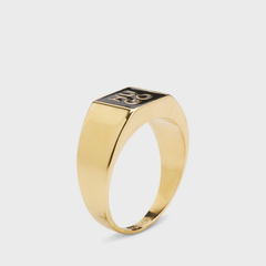 Hugo Gold Stacked-Logo Signet Ring with Enamel Insert