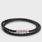 HUGO Double Braided Leather Cuff Bracelet Black