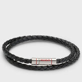 HUGO Double Braided Leather Cuff Bracelet Black Hugo Boss