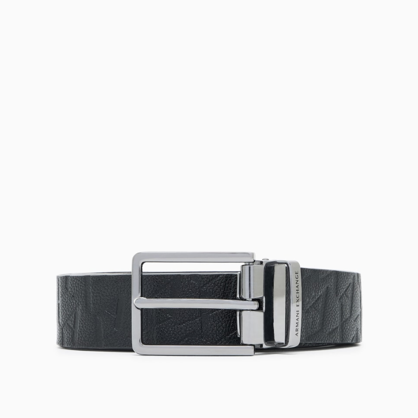 Armani Exchange Men's Textured Black Belt with Polished Metal Buckle ARMANI EXCHANGE
