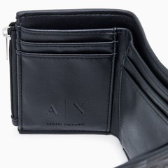 Armani Exchange Men's Bi-Fold Wallet with Embossed Pattern – Black ARMANI EXCHANGE