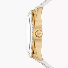 Michael Kors Women?s Quartz Watch ? Beige Silicone & Leather Strap, Gold Dial 40mm ? MK7204