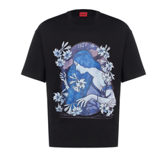 HUGO Difluro Printed Cotton T-Shirt | Black Hugo Boss