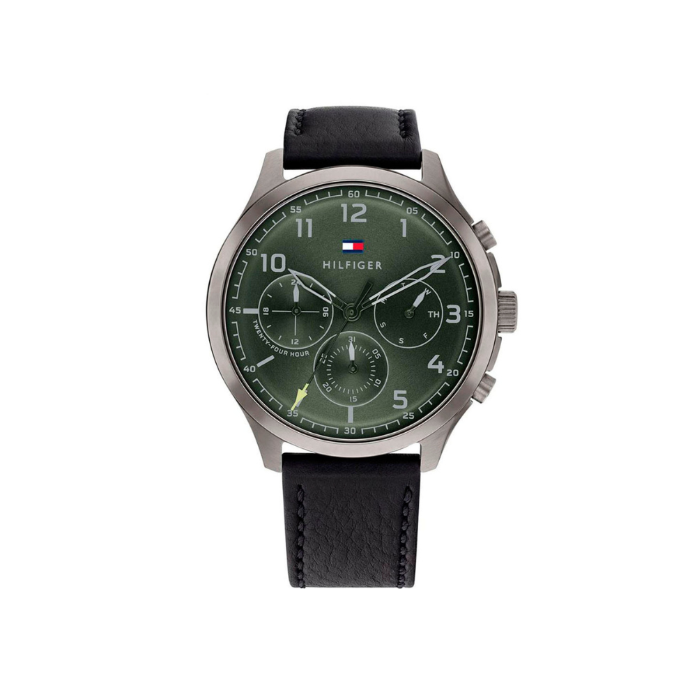 Tommy Hilfiger Men’s Quartz Leather Strap Green Dial 45mm Watch 1791856 Tommy Hilfiger