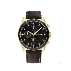 Tommy Hilfiger Men’s Quartz Leather Strap Black Dial 44mm Watch 1791836 Tommy Hilfiger