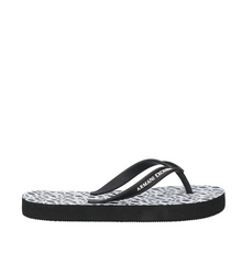 Armani Exchange Women’s Flip-Flops – Black & Optic White with Bold Branding