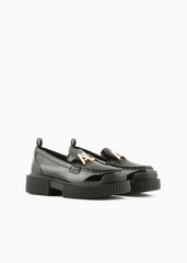 Armani Exchange Women’s Slip-On Loafers – Black with Logo Plaque