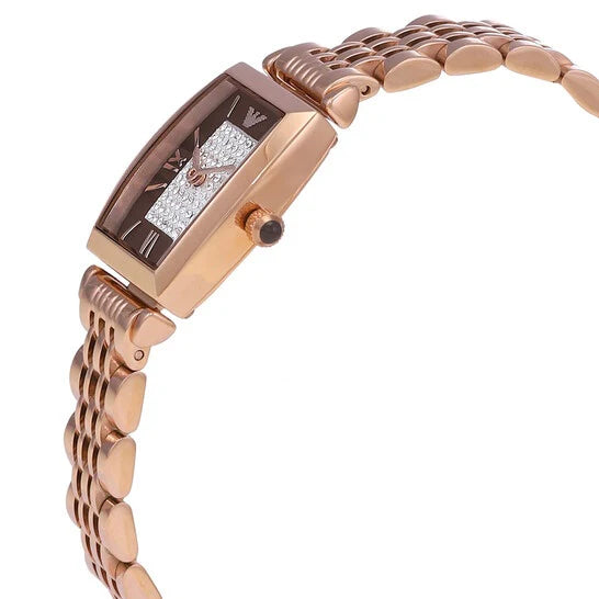 Emporio Armani Women’s Quartz Stainless Steel Brown Crystal Pave Dial Watch AR11407