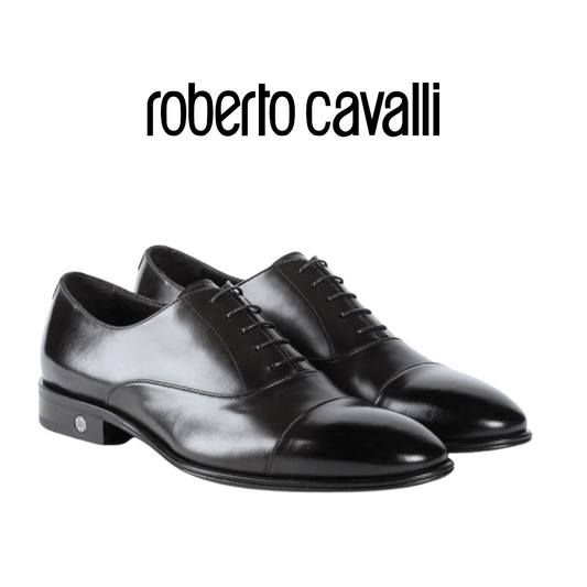 Roberto Cavalli Men Shoes logo charm leather lace up Black