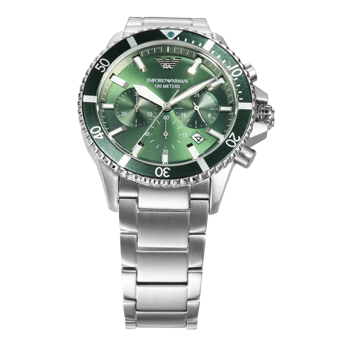 Emporio Armani Men’s Quartz Silver Stainless Steel Green Dial Watch AR11500