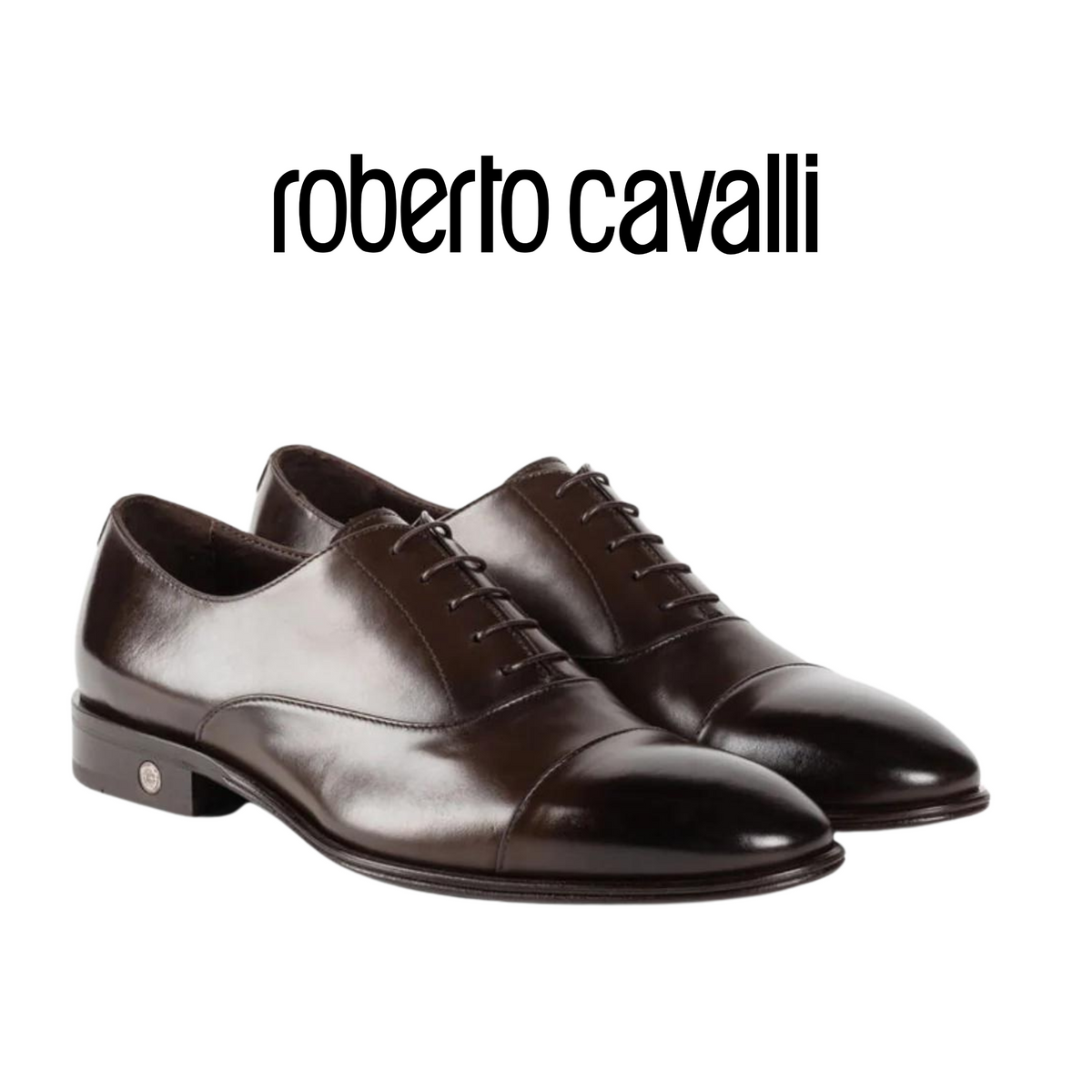 Roberto Cavalli Men Shoes-Logo-charm leather lace-up shoes Brown