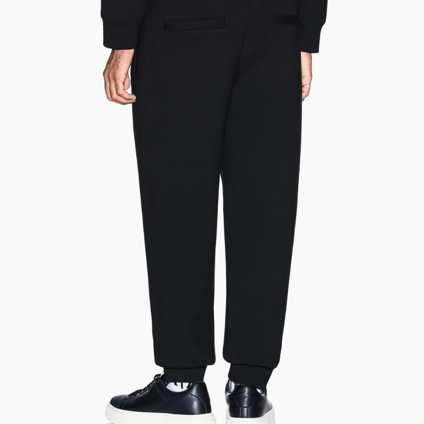 Armani Exchange men’s black drawstring joggers in jersey fabric