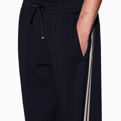 Armani Exchange men’s deep navy jersey trousers with contrasting side stripes