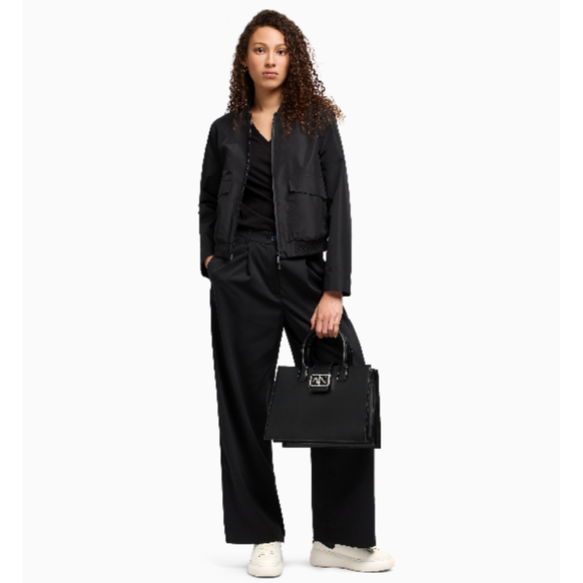 Armani Exchange ASV Trapeze Handbag in black, structured designer trapeze purse for women