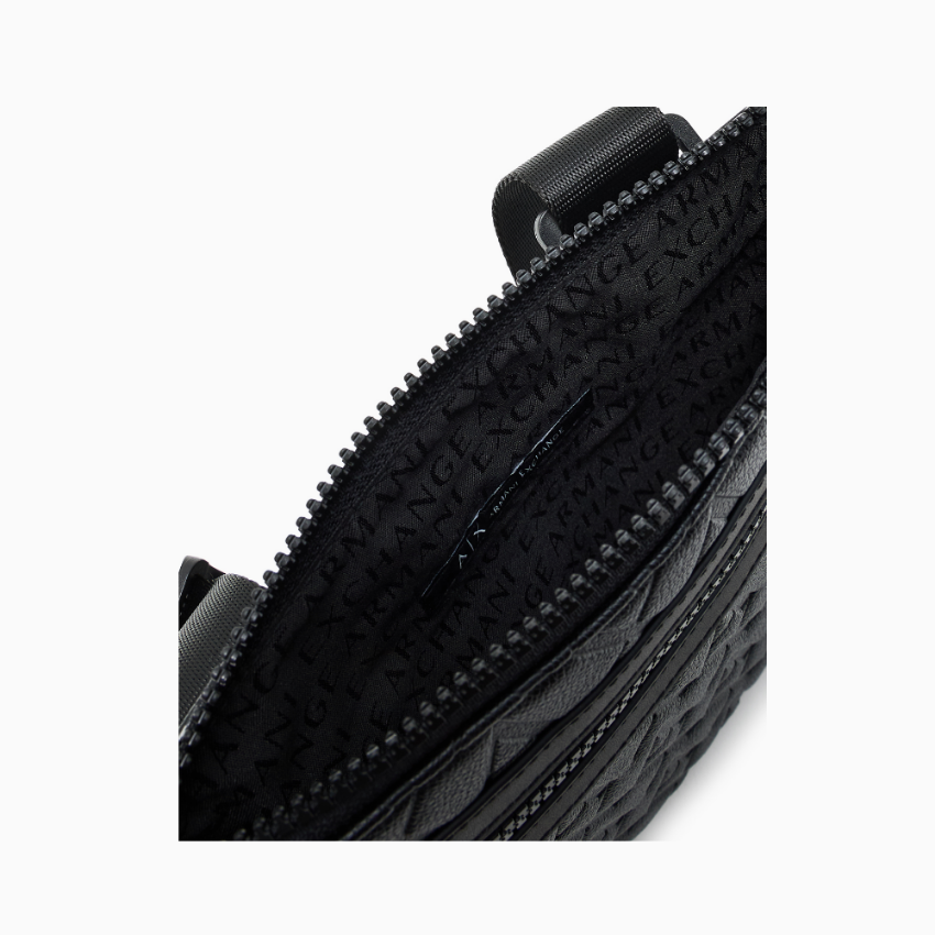 Armani Exchange flat shoulder bag with allover logo print, stylish designer accessory for women