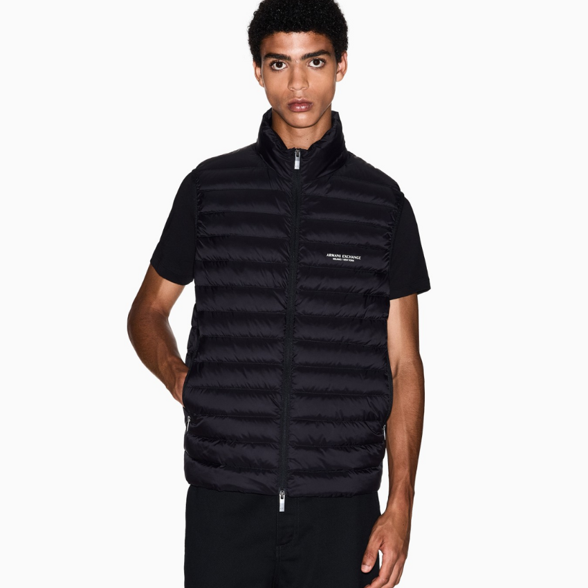 Armani Exchange men’s black full-zip sleeveless down vest