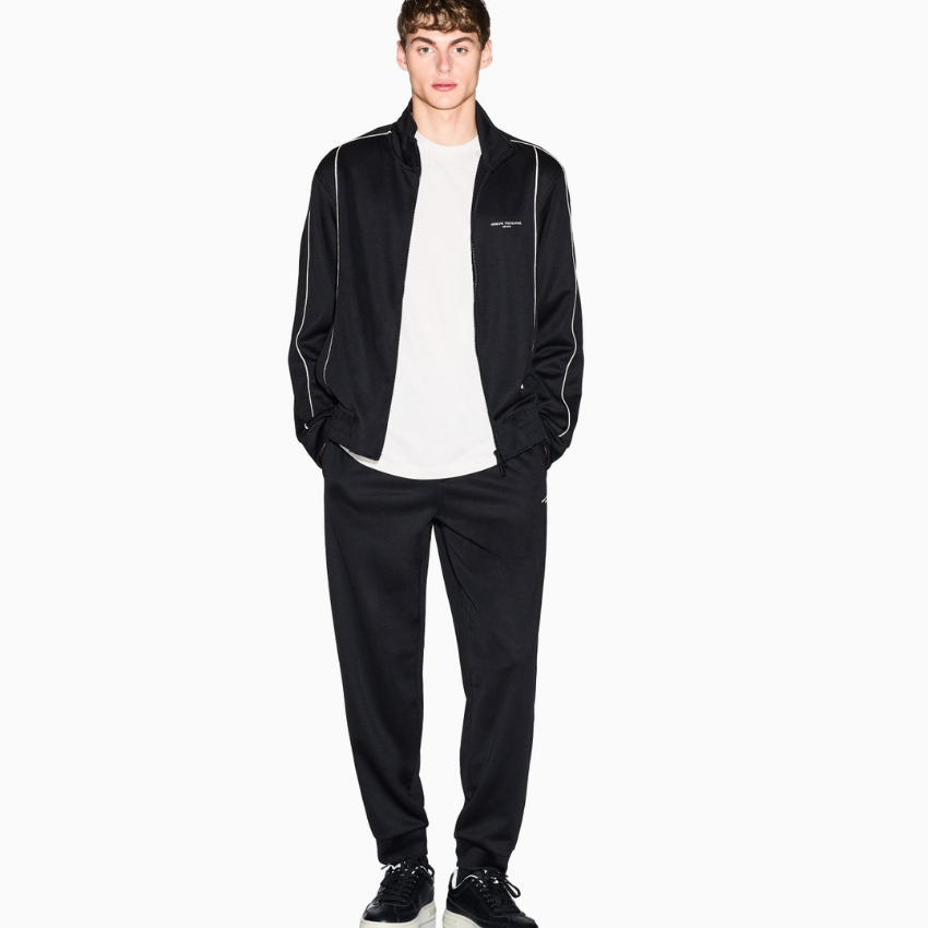 Armani Exchange men’s black full-zip sweatshirt with contrasting piping