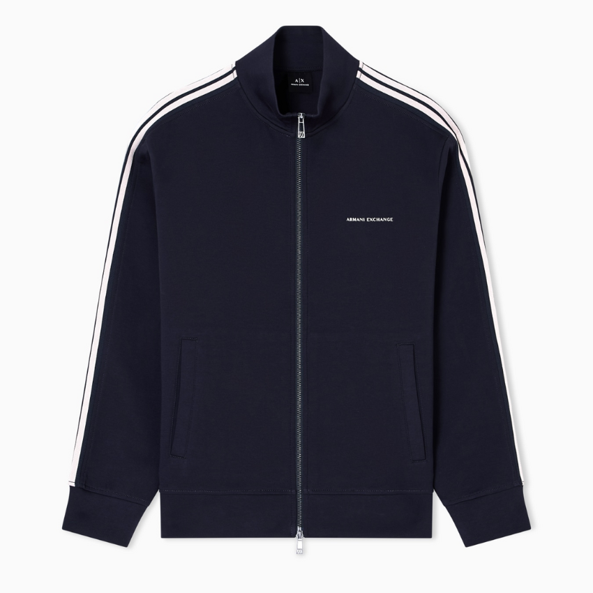 Armani Exchange men’s navy full-zip sweatshirt with contrasting bands
