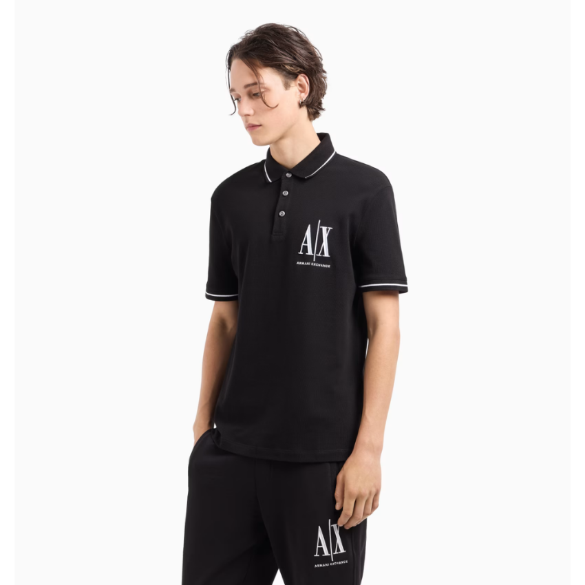 Armani Exchange regular fit polo shirt in Icon Project Piquet black for men