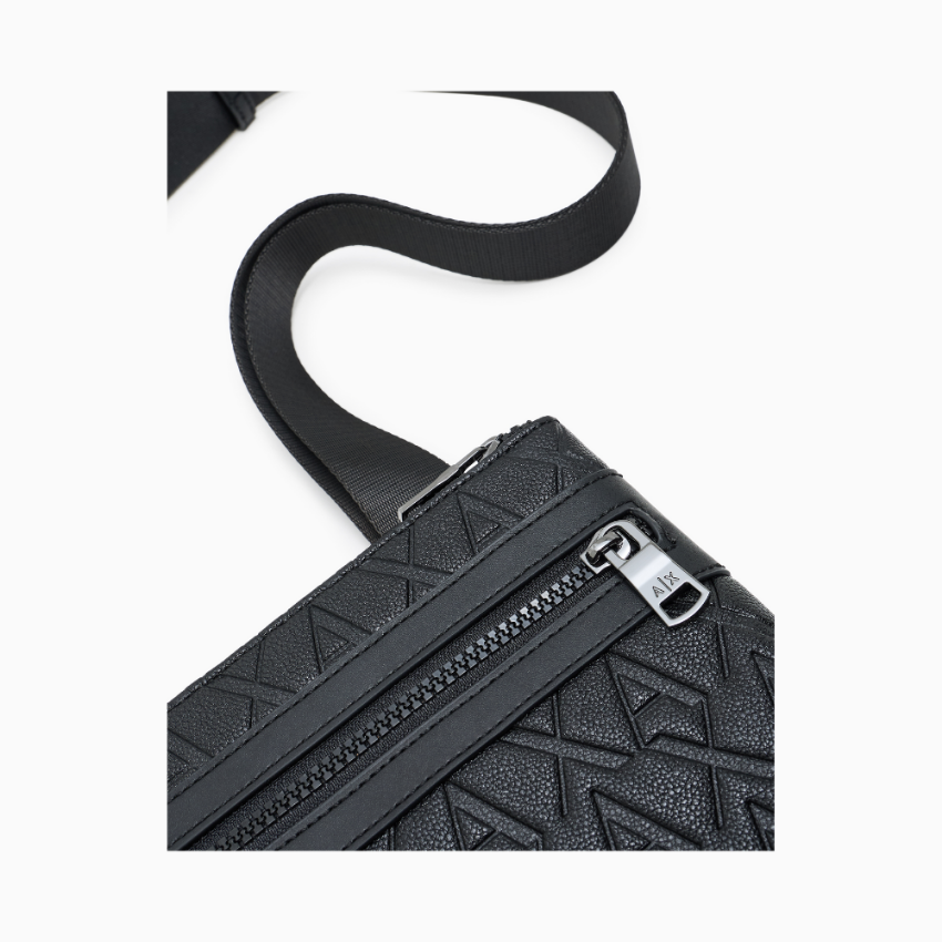 Armani Exchange flat shoulder bag with allover logo print, stylish designer accessory for women