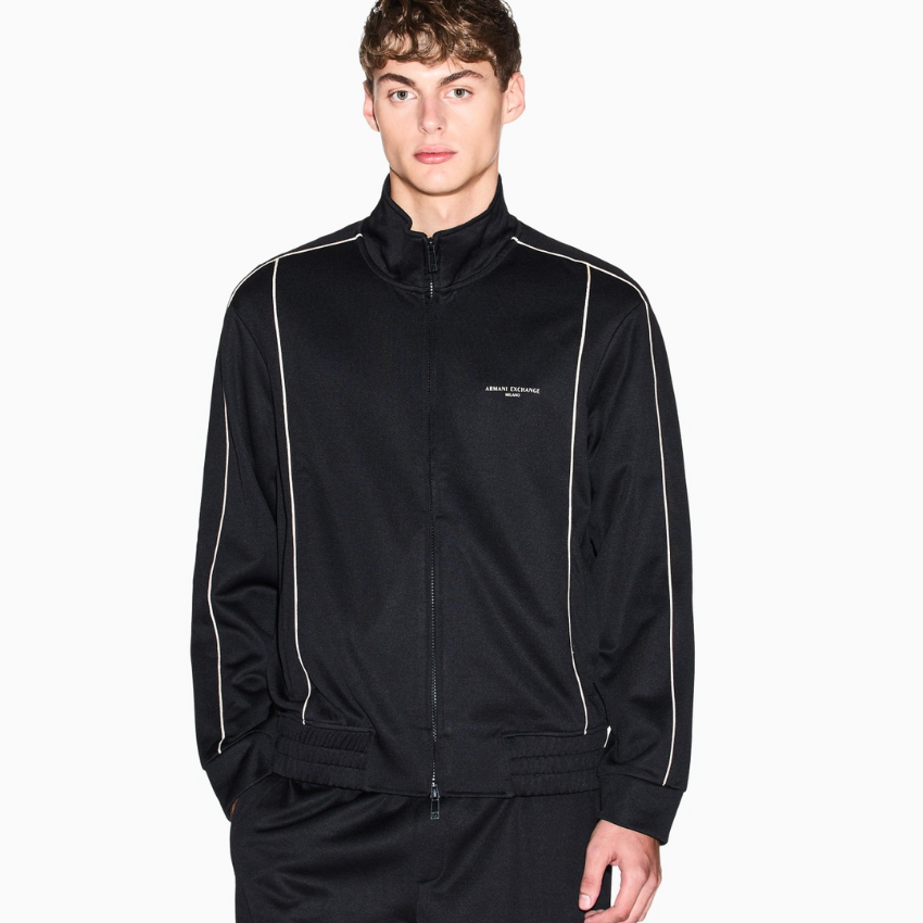 Armani Exchange men’s black full-zip sweatshirt with contrasting piping
