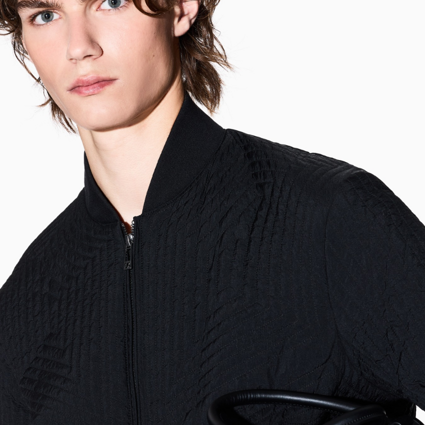 Armani Exchange black geometric quilted bomber jacket da uomo