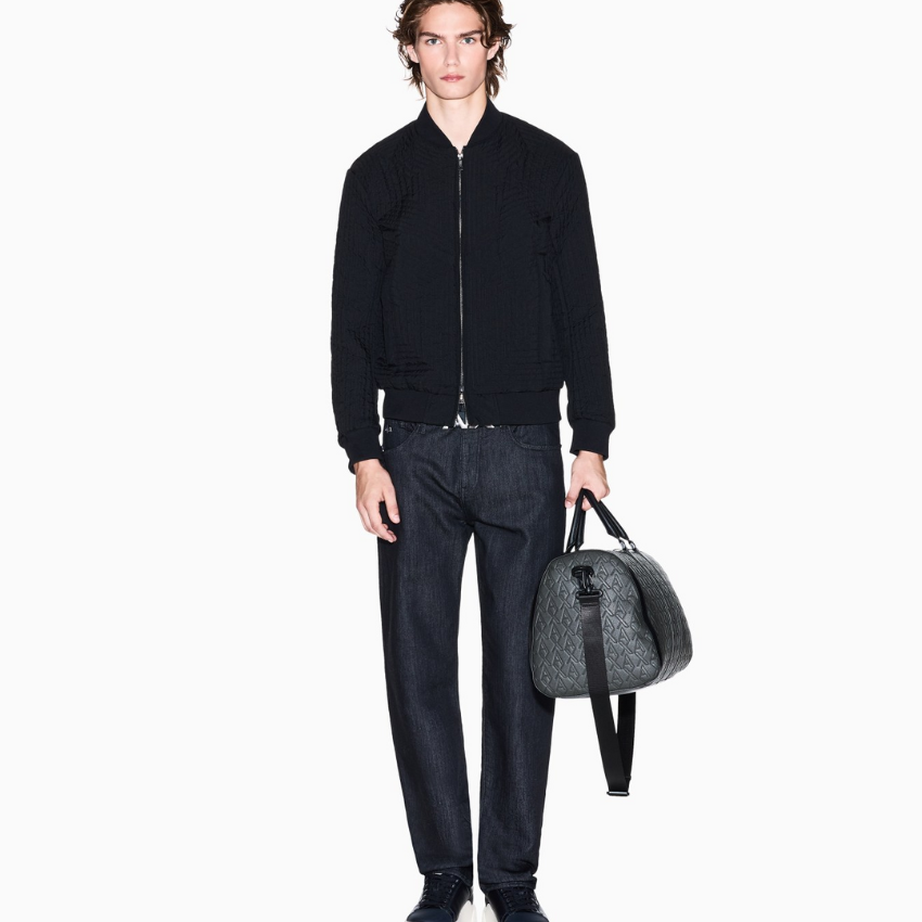 Armani Exchange black geometric quilted bomber jacket da uomo