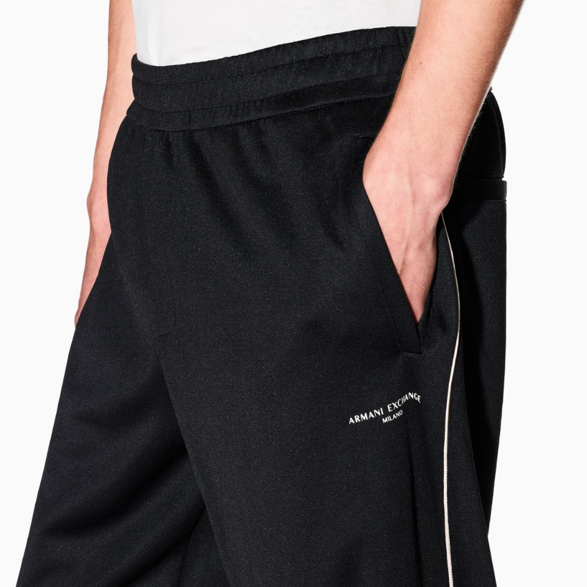 Armani Exchange men’s black jogger pants with contrast piping