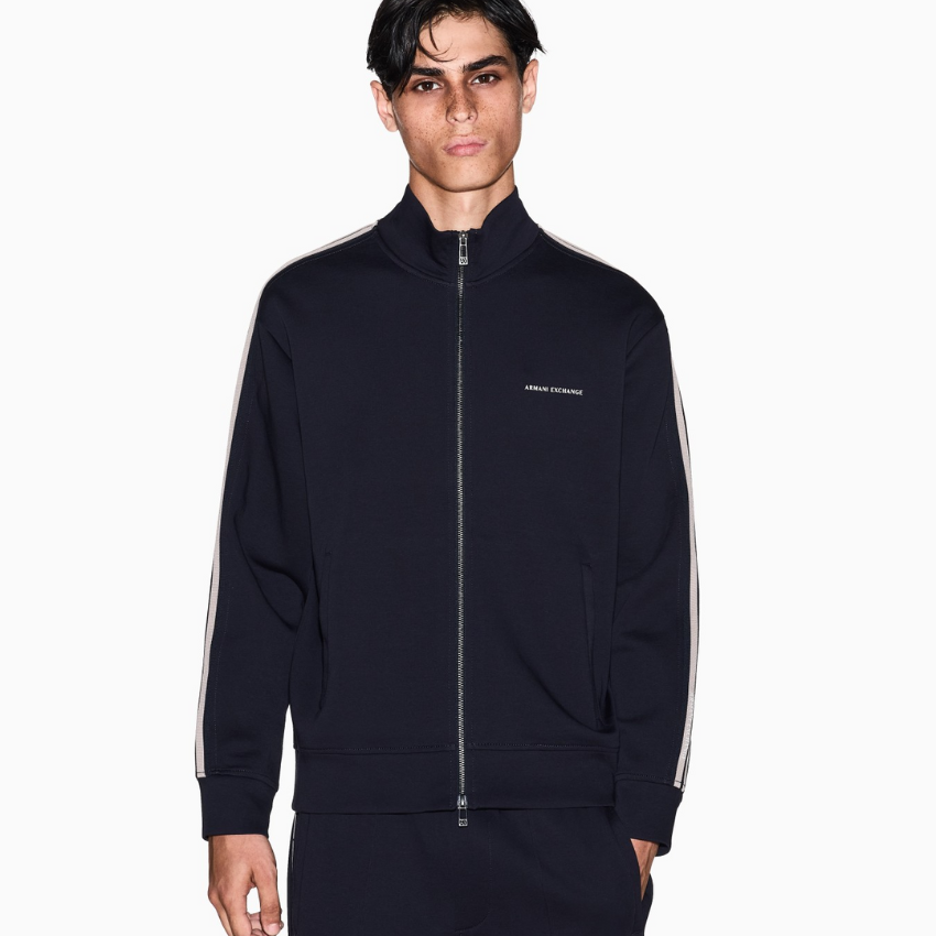 Armani Exchange men’s navy full-zip sweatshirt with contrasting bands