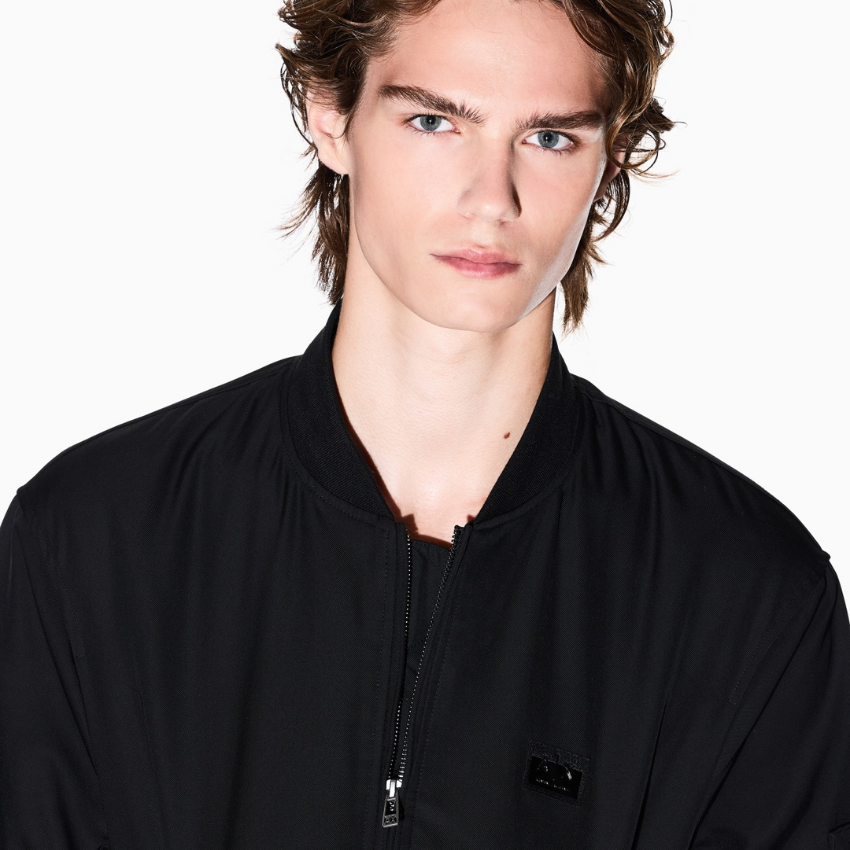 Armani Exchange men’s black bomber jacket in technical fabric