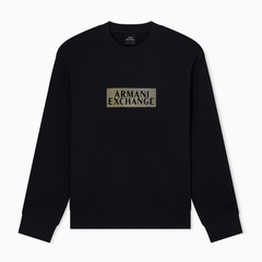 Armani Exchange men’s black diagonal gold crewneck cotton sweatshirt