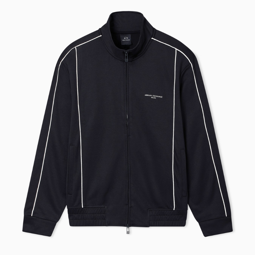 Armani Exchange men’s black full-zip sweatshirt with contrasting piping