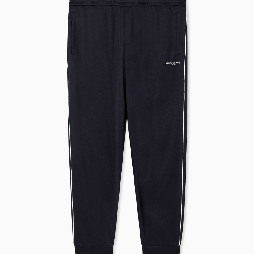 Armani Exchange men’s black jogger pants with contrast piping
