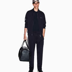 Armani Exchange men’s deep navy jersey trousers with contrasting side stripes