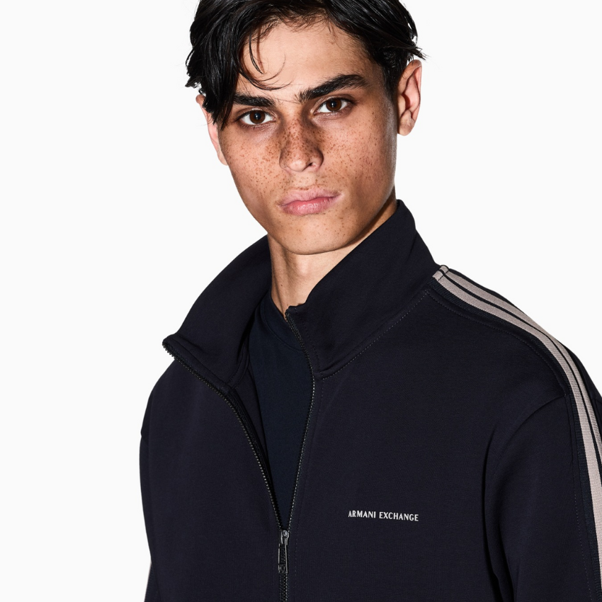 Armani Exchange men’s navy full-zip sweatshirt with contrasting bands
