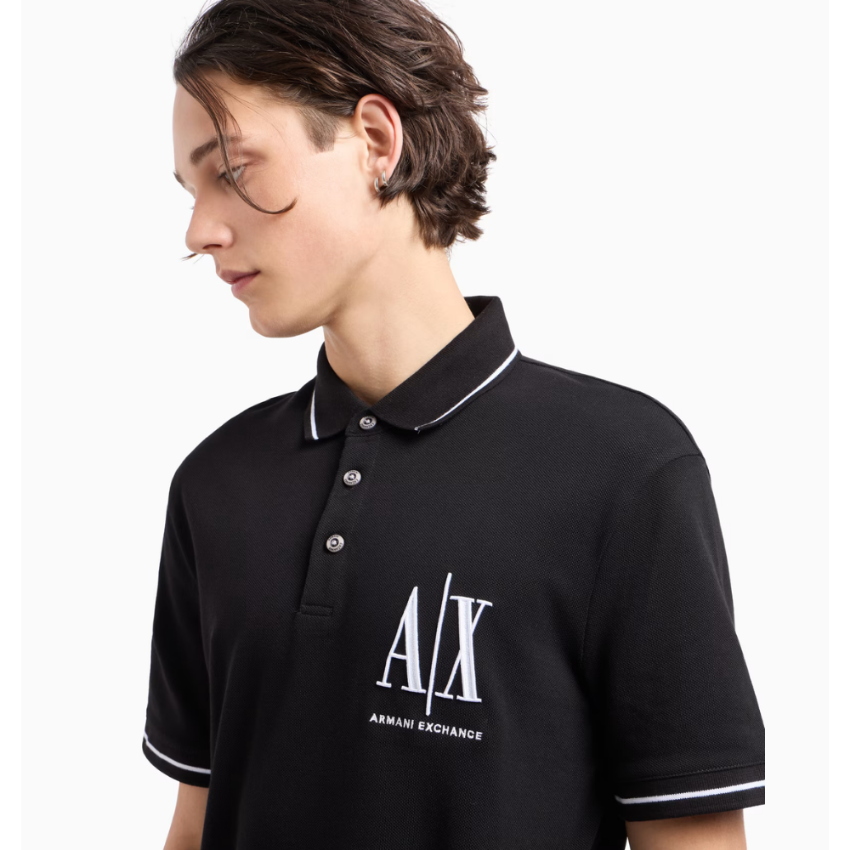 Armani Exchange regular fit polo shirt in Icon Project Piquet black for men