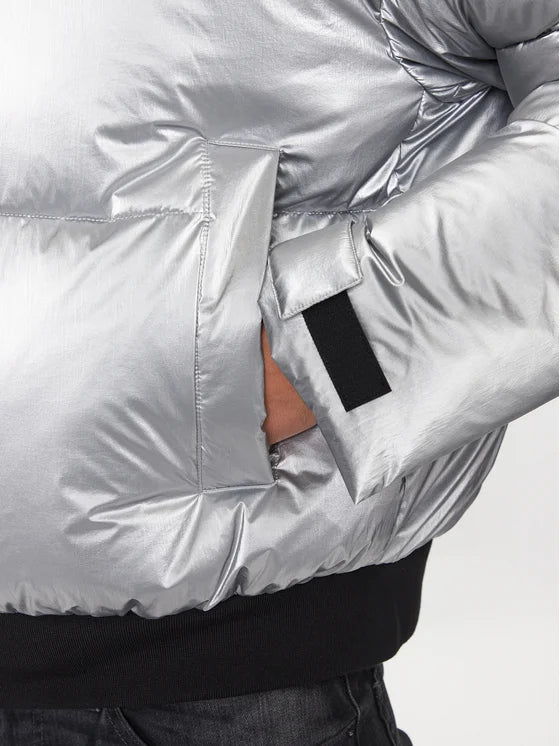 Armani Exchange silver padded jacket regular fit da uomo, giacca blouson in tessuto