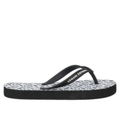 Armani Exchange women's flip-flops in black and optic white with bold logo branding