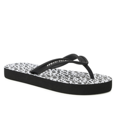 Armani Exchange women's flip-flops in black and optic white with bold logo branding