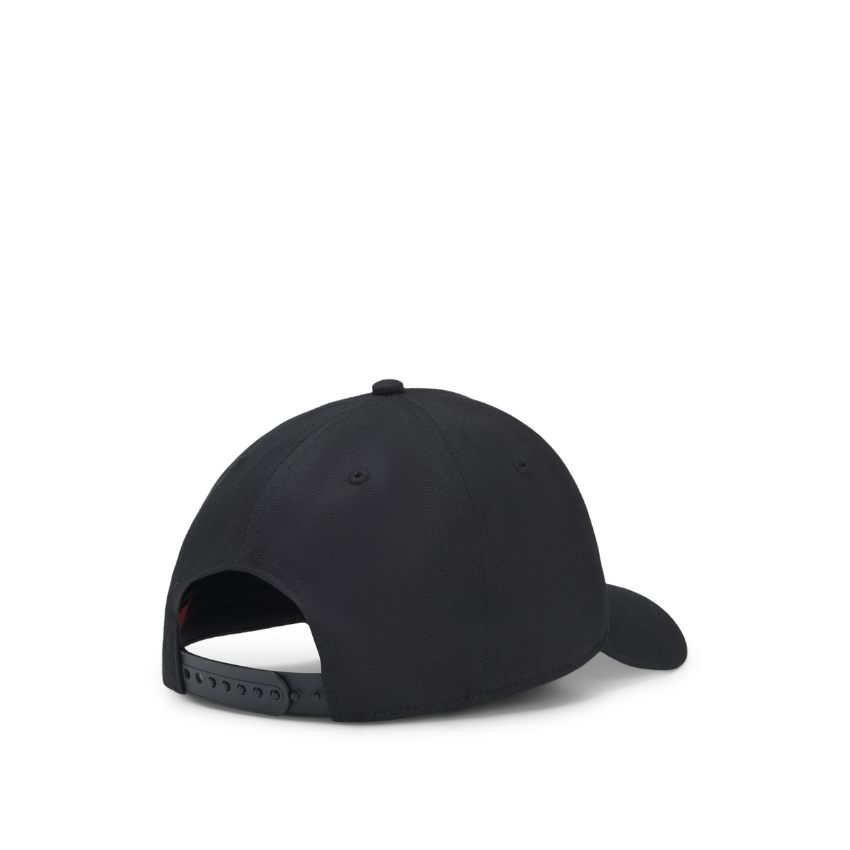 Black cotton twill cap with embroidered logo, adjustable Jude style