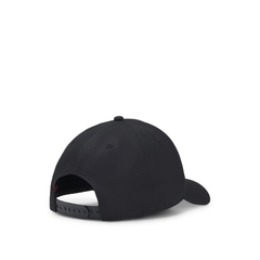 Black cotton twill cap with embroidered logo, adjustable Jude style