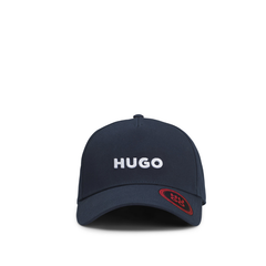 Dark blue cotton twill cap with embroidered logo, adjustable casual hat