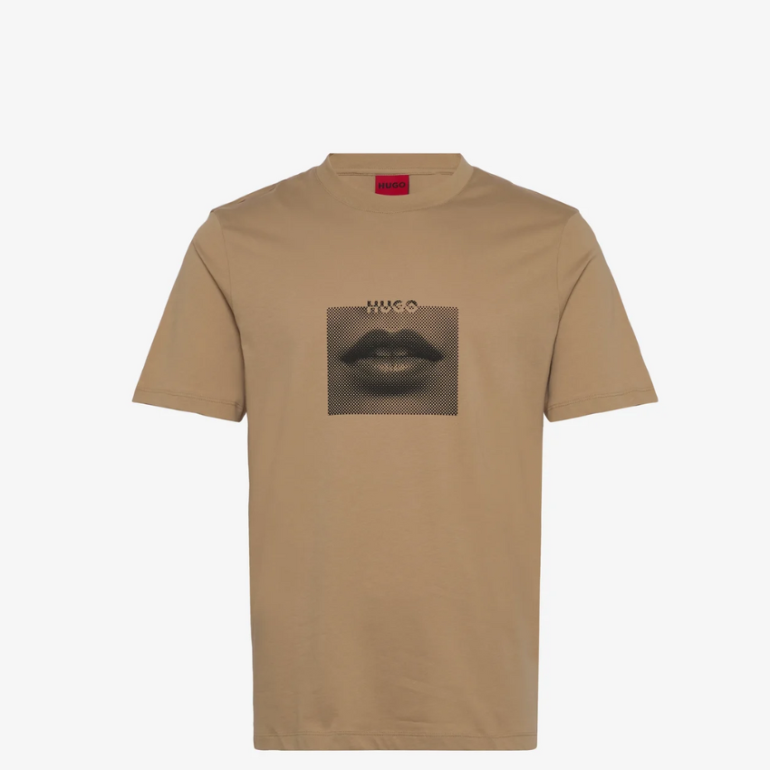 Deterni short-sleeved t-shirt in medium beige, casual unisex cotton top